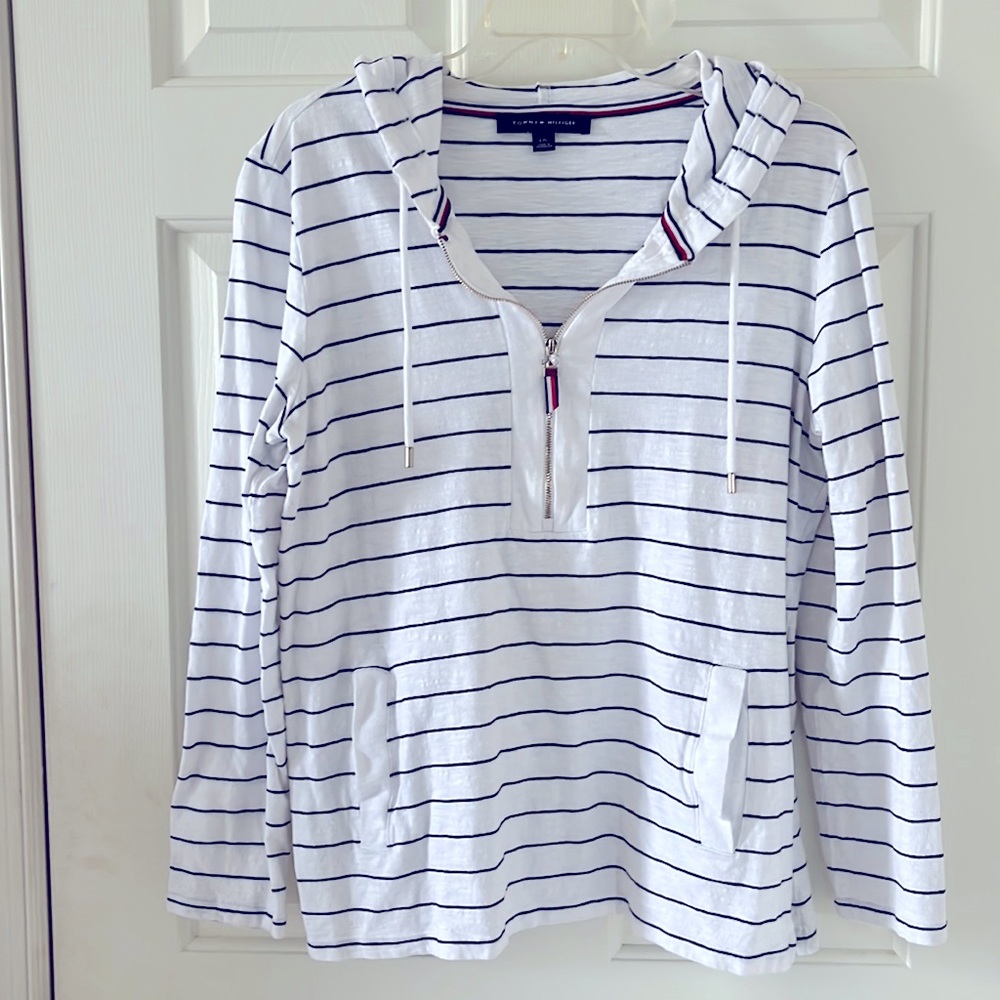 WOMENS COTTON PULLOVER HOODIE TOP BY TOMMY HILFIGER SIZE LARGE